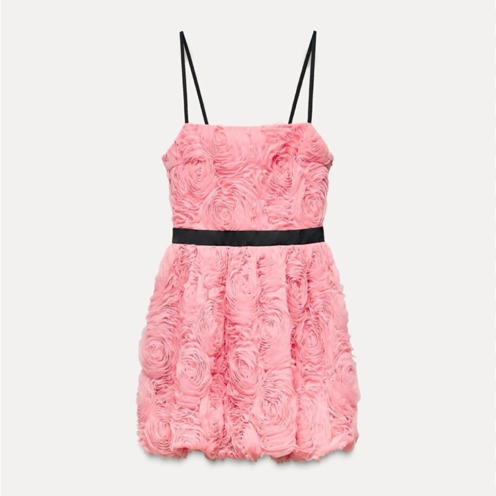 WORN ONCE for 15 minutes Zara Pink and Black Babydoll Mini Dress Spaghetti Strap